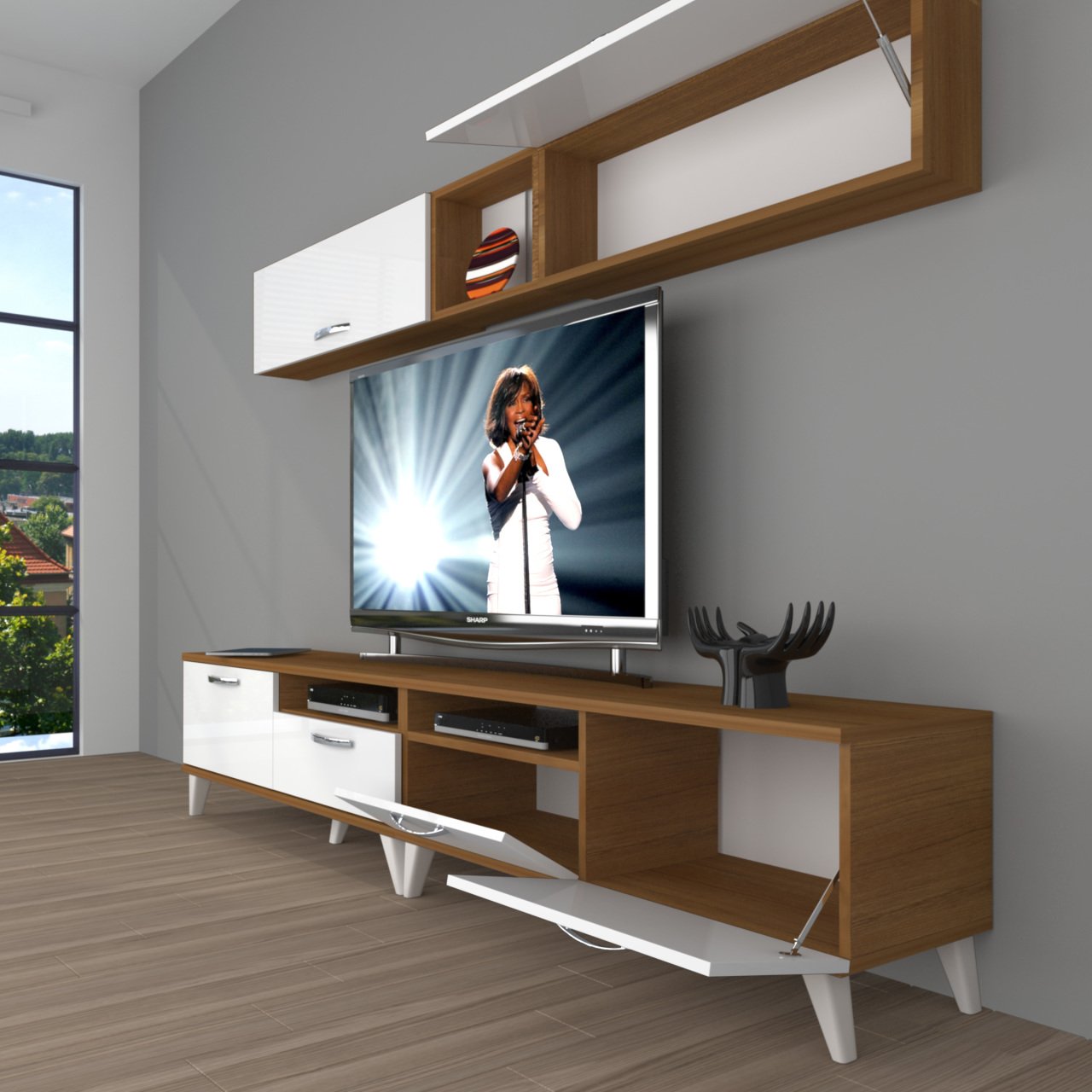 Decoraktiv Eko 5200 Mdf Retro Tv Ünitesi Tv Sehpası Ceviz - Beyaz