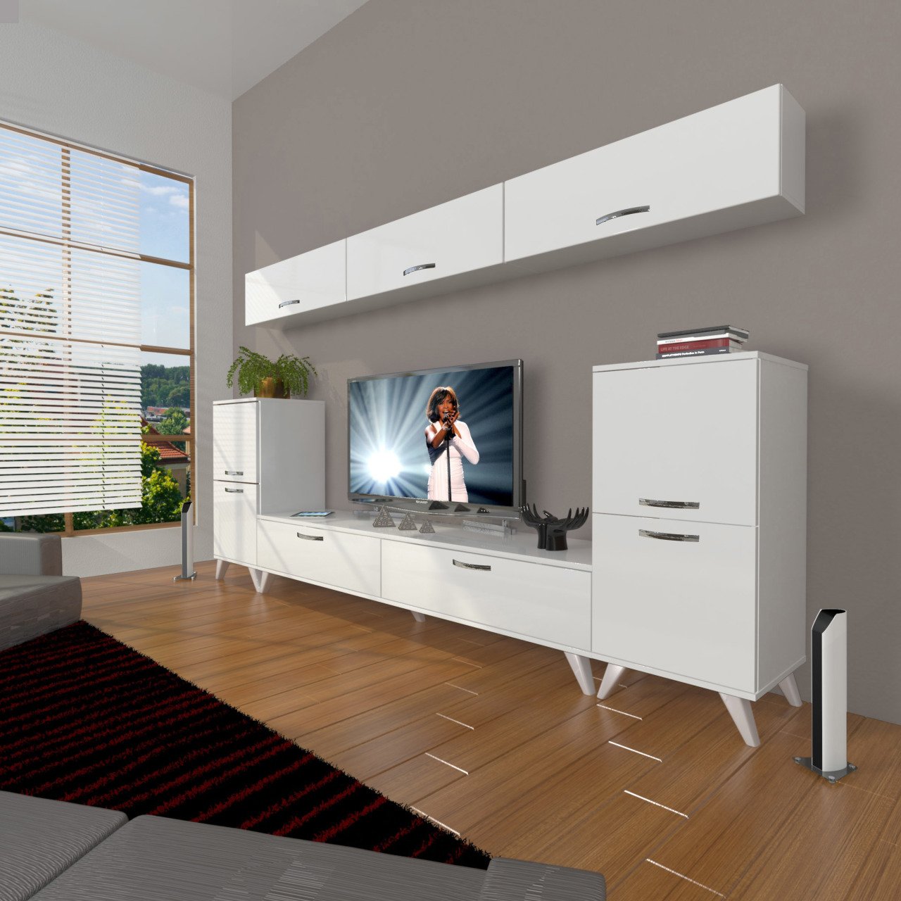 Decoraktiv Eko 9 Slm Std Retro Tv Ünitesi Tv Sehpası Parlak Beyaz