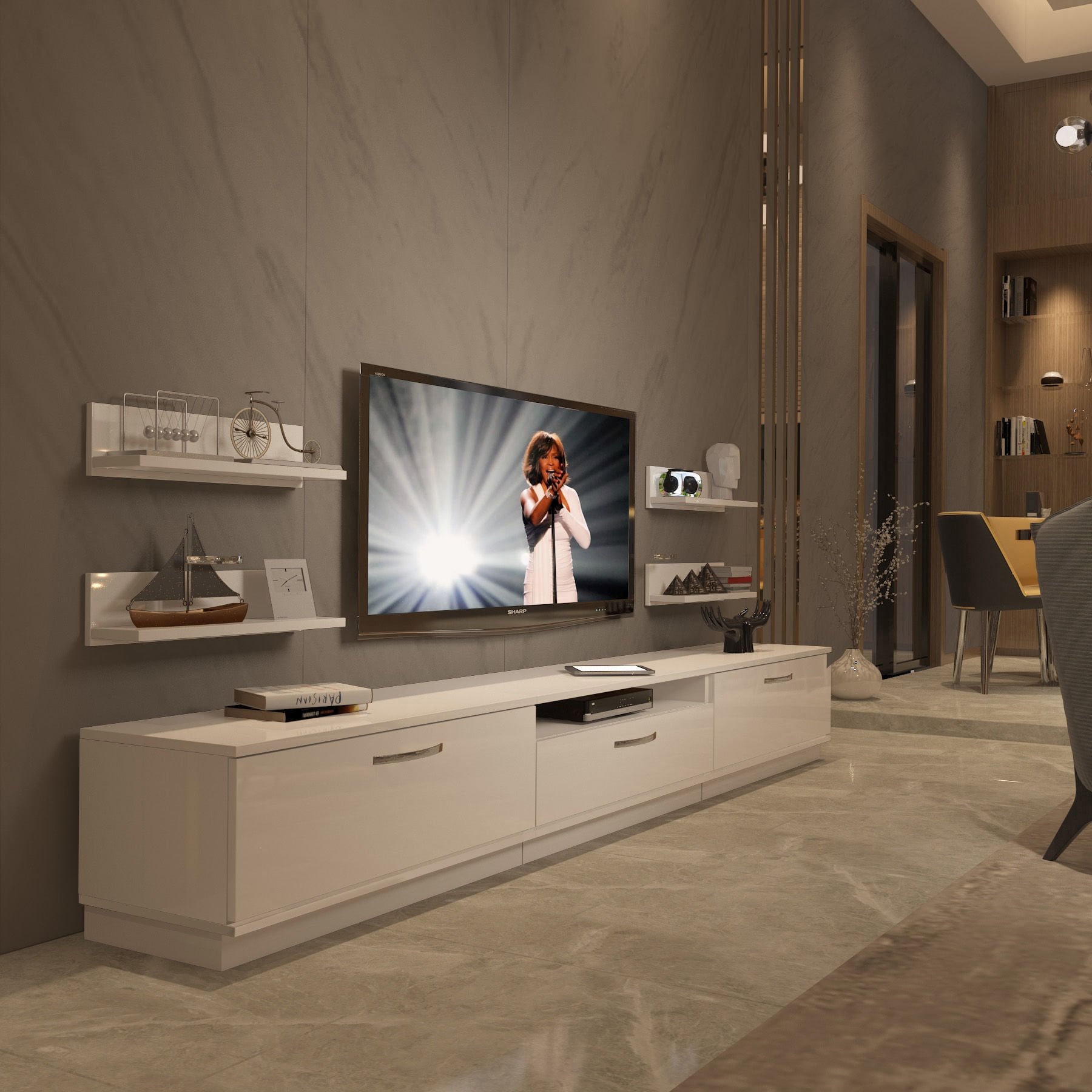 Decoraktiv Trendstyle 270R Slm Tv Ünitesi Tv Sehpası Parlak Beyaz