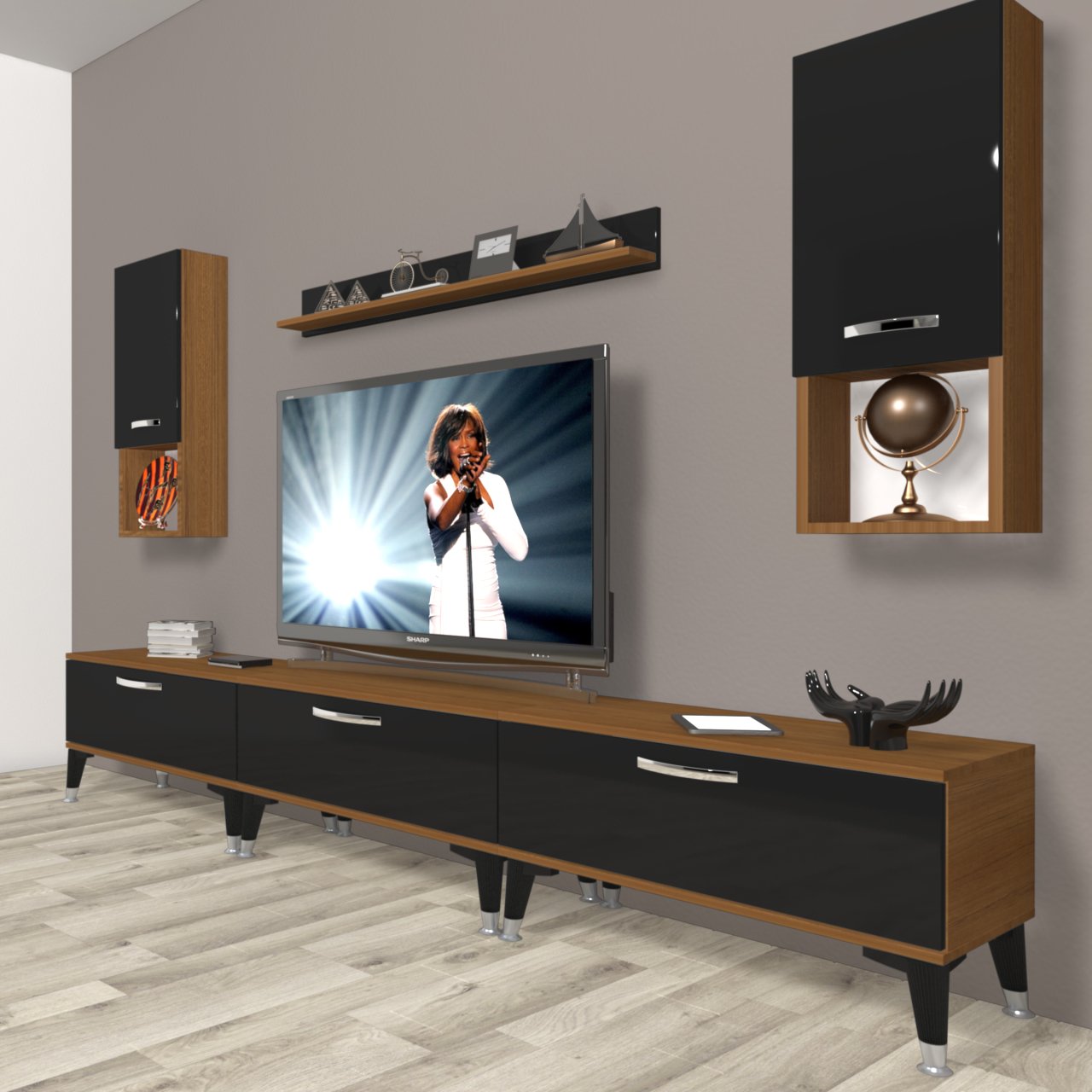 Decoraktiv Eko 270da Slm Silver Tv Ünitesi Tv Sehpası Ceviz - Siyah