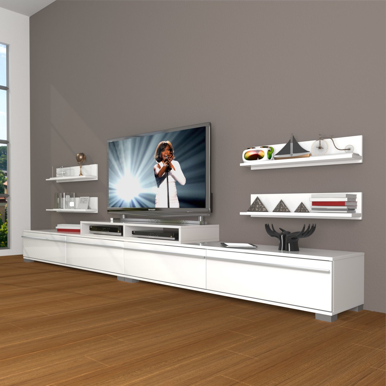 Decoraktiv Ekoflex 360R Mdf Tv Ünitesi Tv Sehpası Parlak Beyaz
