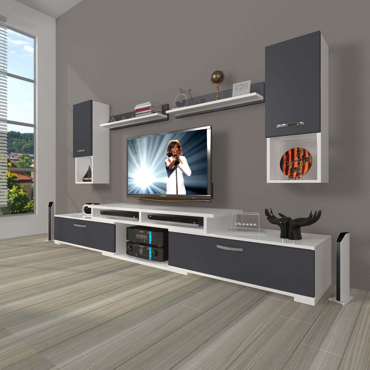 Decoraktiv Flex 5DA130 Mdf Tv Ünitesi Tv Sehpası Beyaz - Antrasit