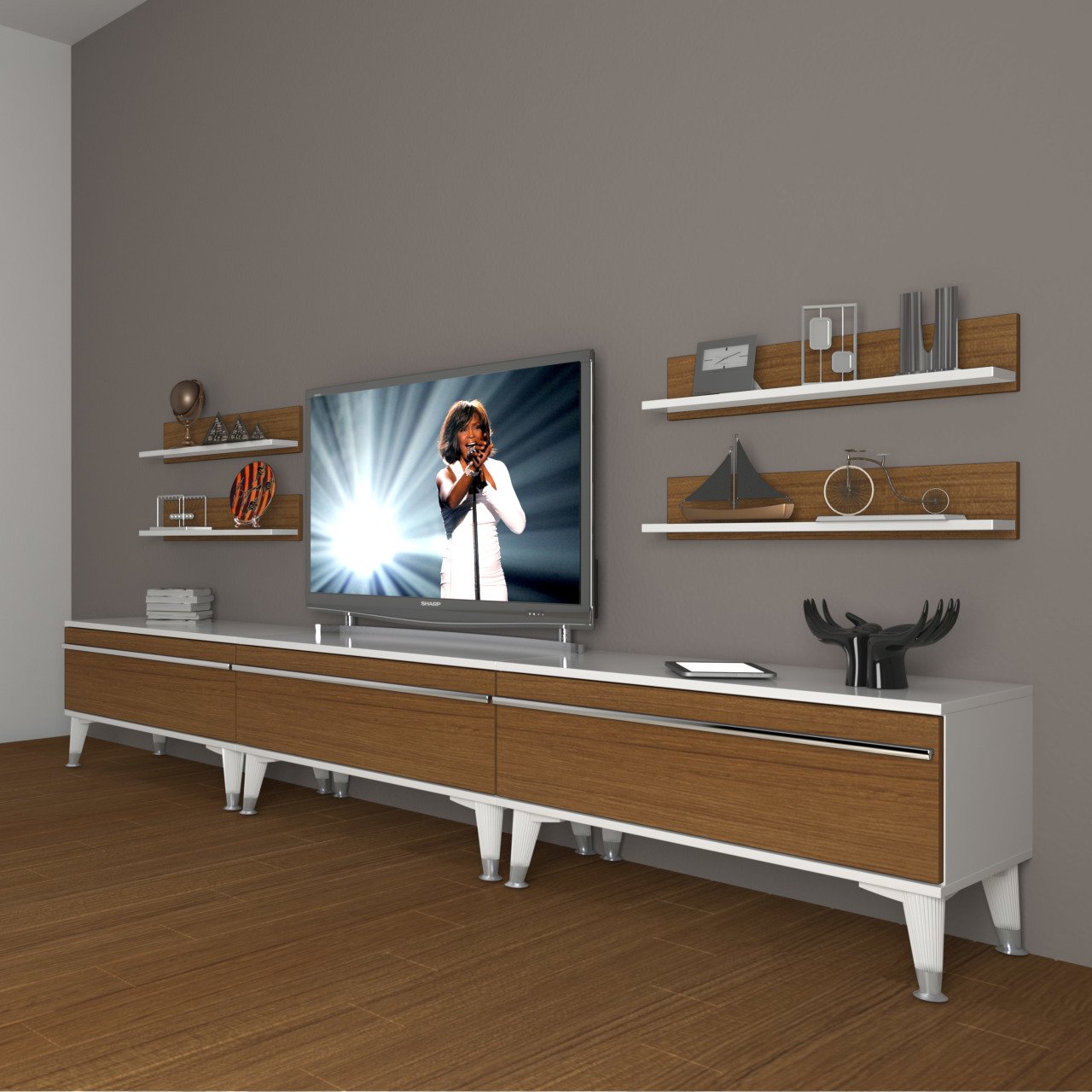 Decoraktiv Eko 270r Mdf Silver Tv Ünitesi Tv Sehpası Beyaz - Ceviz