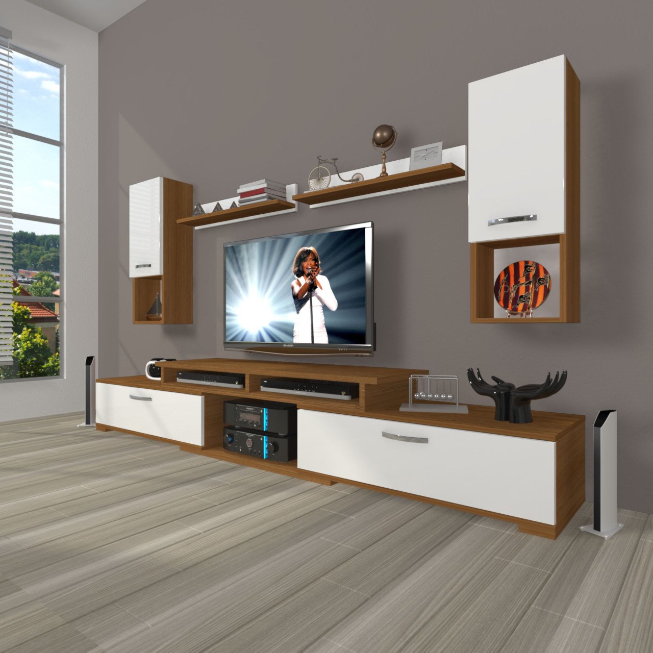 Decoraktiv Flex 5DA130 Mdf Tv Ünitesi Tv Sehpası Ceviz - Beyaz