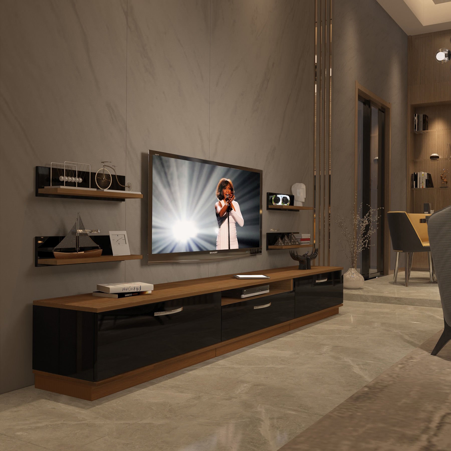Decoraktiv Trendstyle 270R Slm Tv Ünitesi Tv Sehpası Ceviz - Siyah