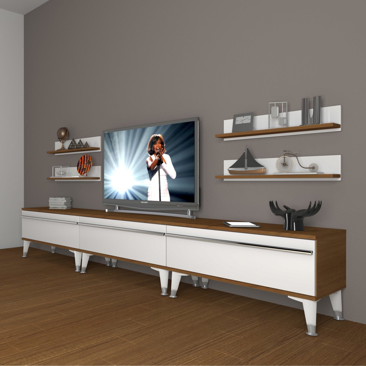 Decoraktiv Eko 270r Mdf Silver Tv Ünitesi Tv Sehpası Ceviz - Beyaz