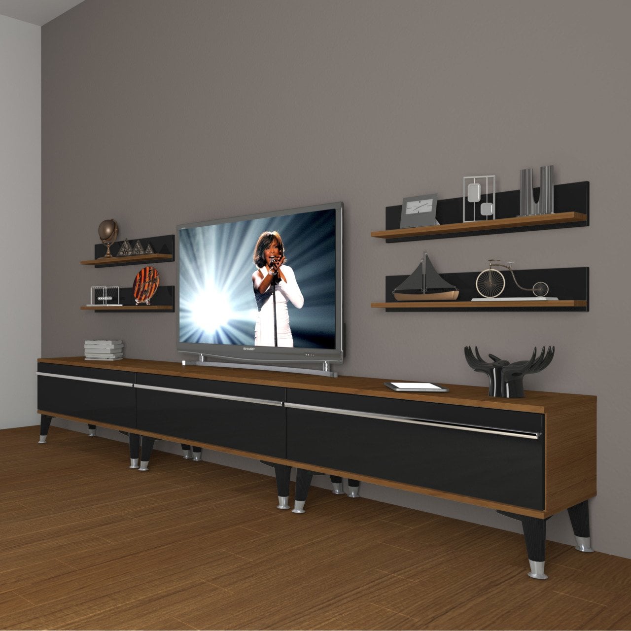 Decoraktiv Eko 270r Mdf Silver Tv Ünitesi Tv Sehpası Ceviz - Siyah