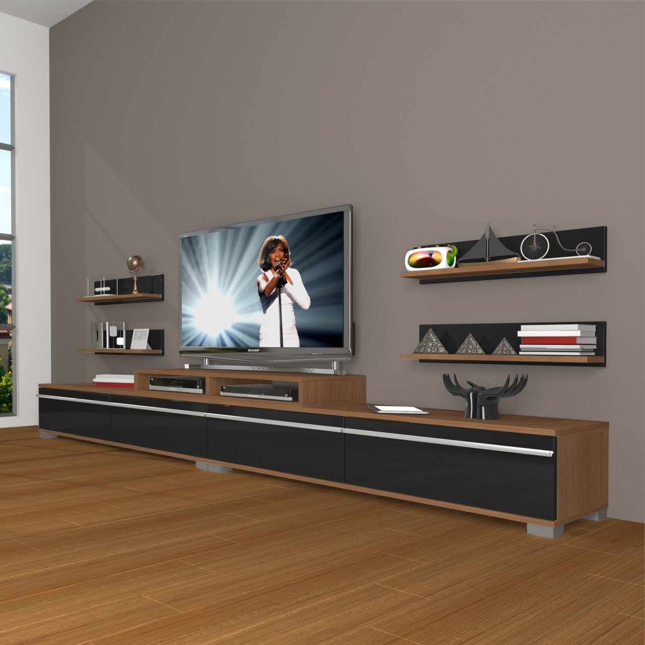Decoraktiv Ekoflex 360R Mdf Tv Ünitesi Tv Sehpası Ceviz - Siyah