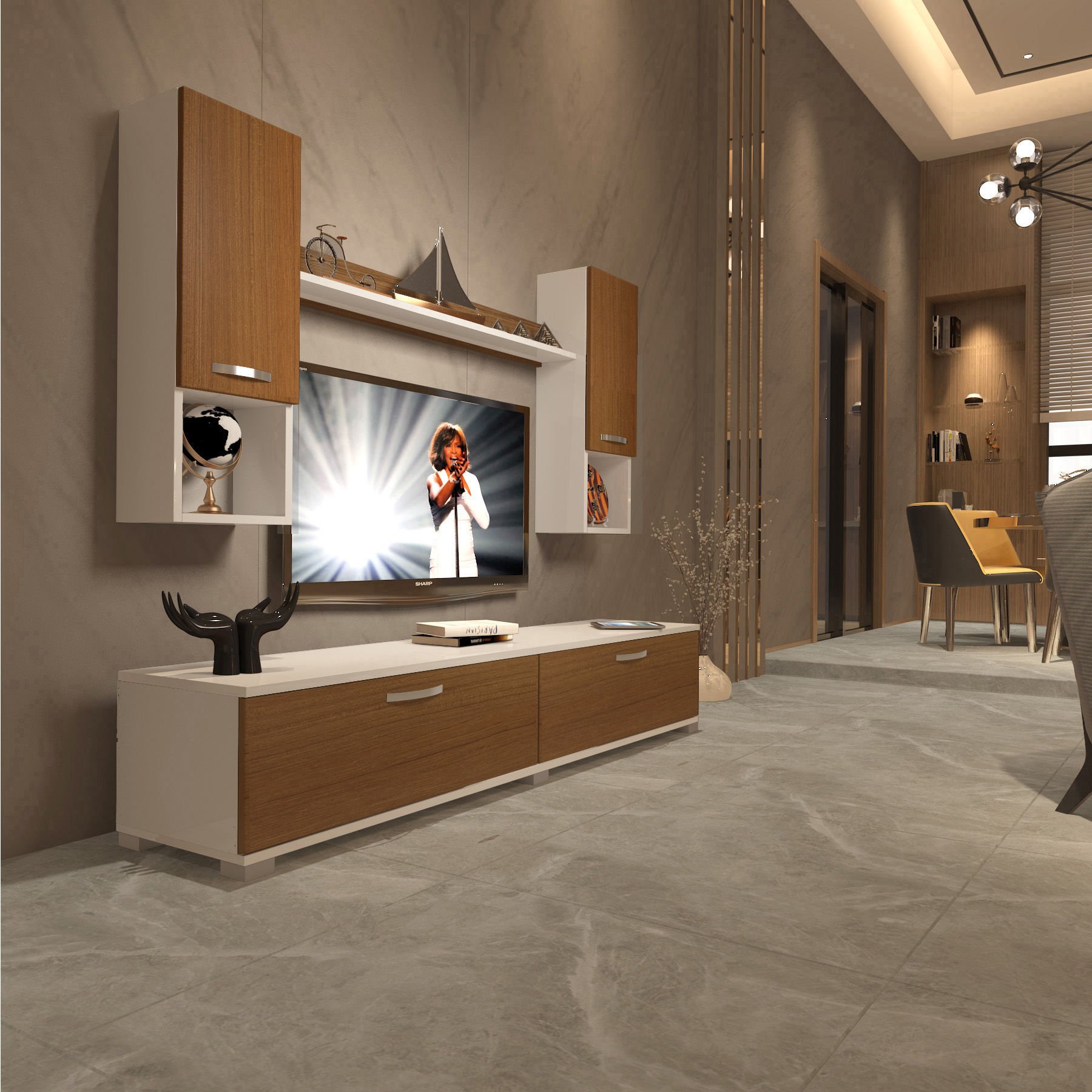Decoraktiv Eko 5DA Mdf Std Tv Ünitesi Tv Sehpası Beyaz - Ceviz