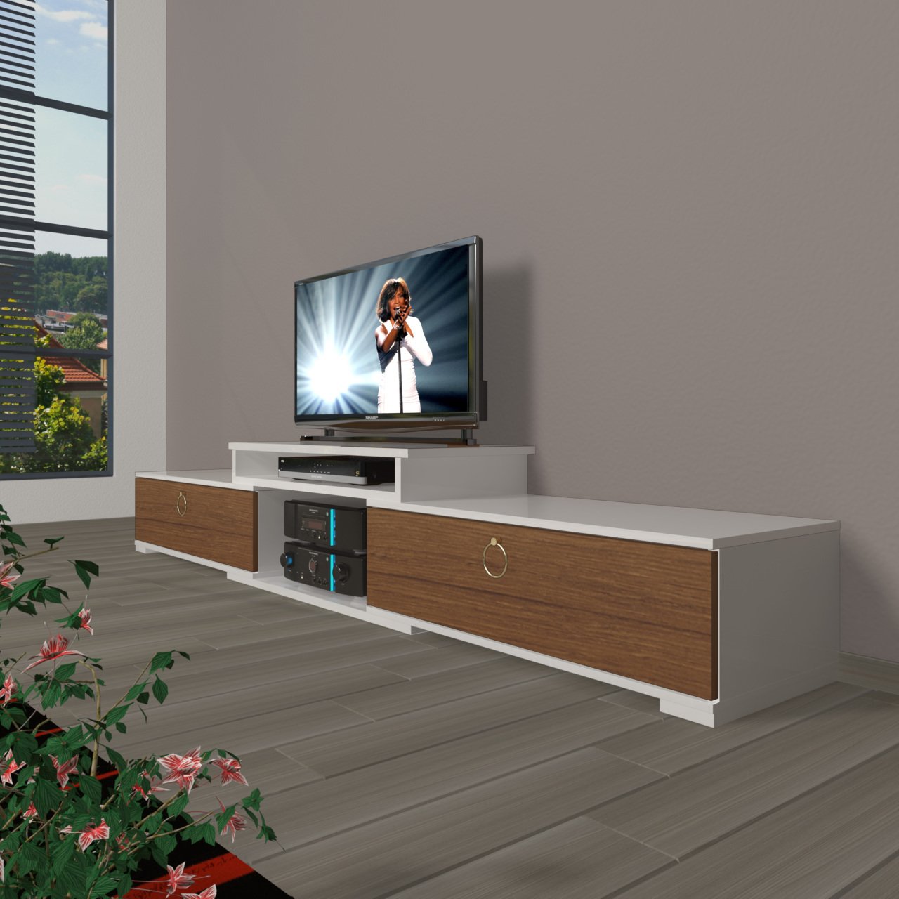 Decoraktiv Flex 4 Mdf Gold Tv Ünitesi Tv Sehpası Beyaz - Ceviz