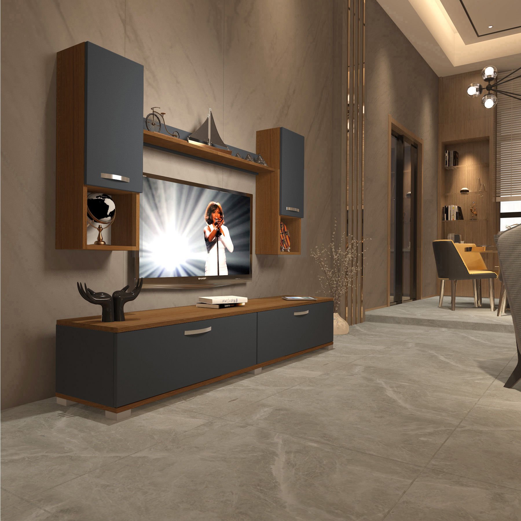 Decoraktiv Eko 5DA Mdf Std Tv Ünitesi Tv Sehpası Ceviz - Antrasit