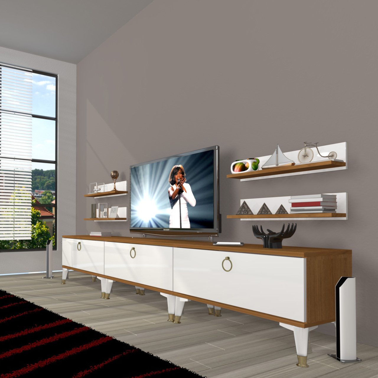 Decoraktiv Eko 270r Mdf Gold Tv Ünitesi Tv Sehpası Ceviz - Beyaz