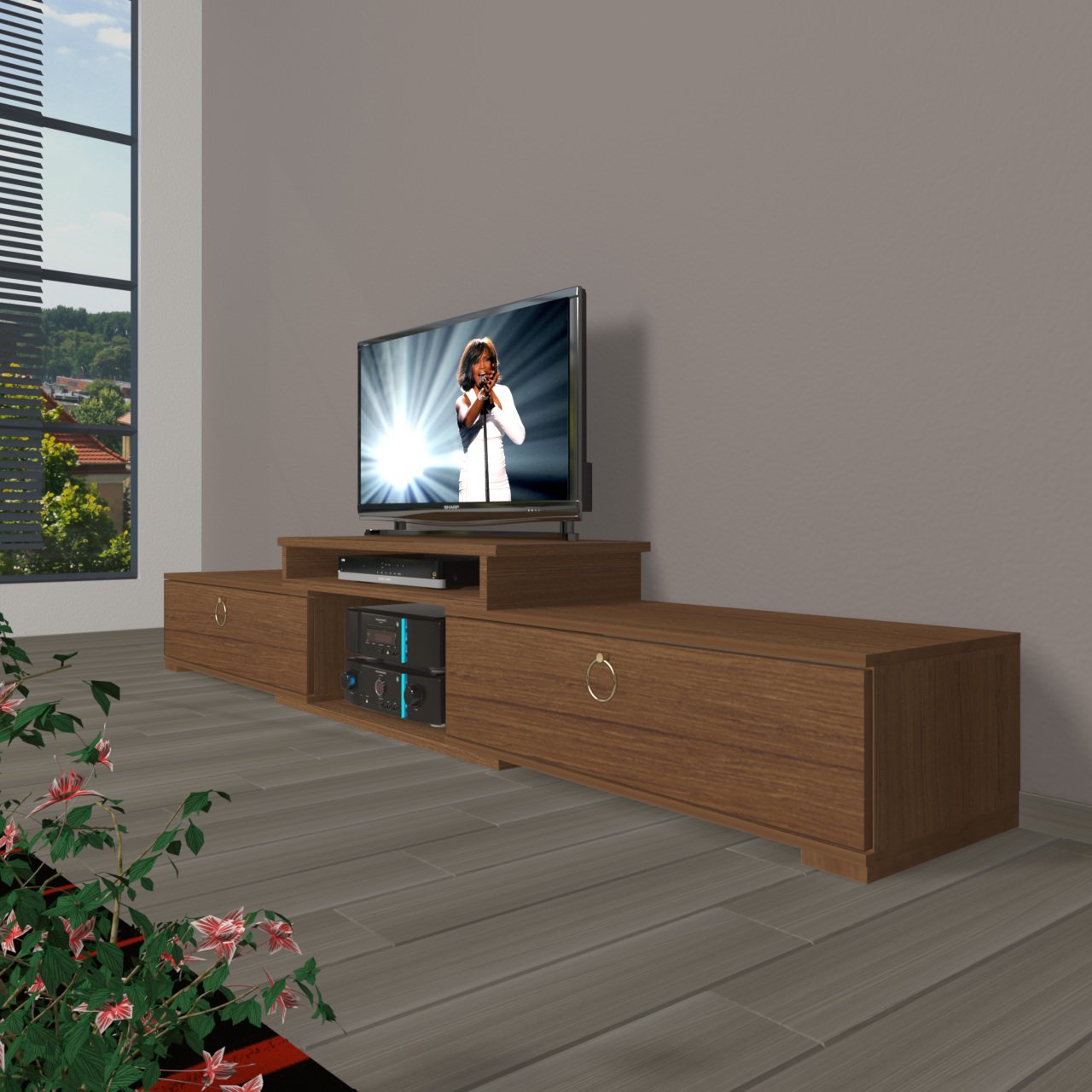 Decoraktiv Flex 4 Mdf Gold Tv Ünitesi Tv Sehpası Ceviz