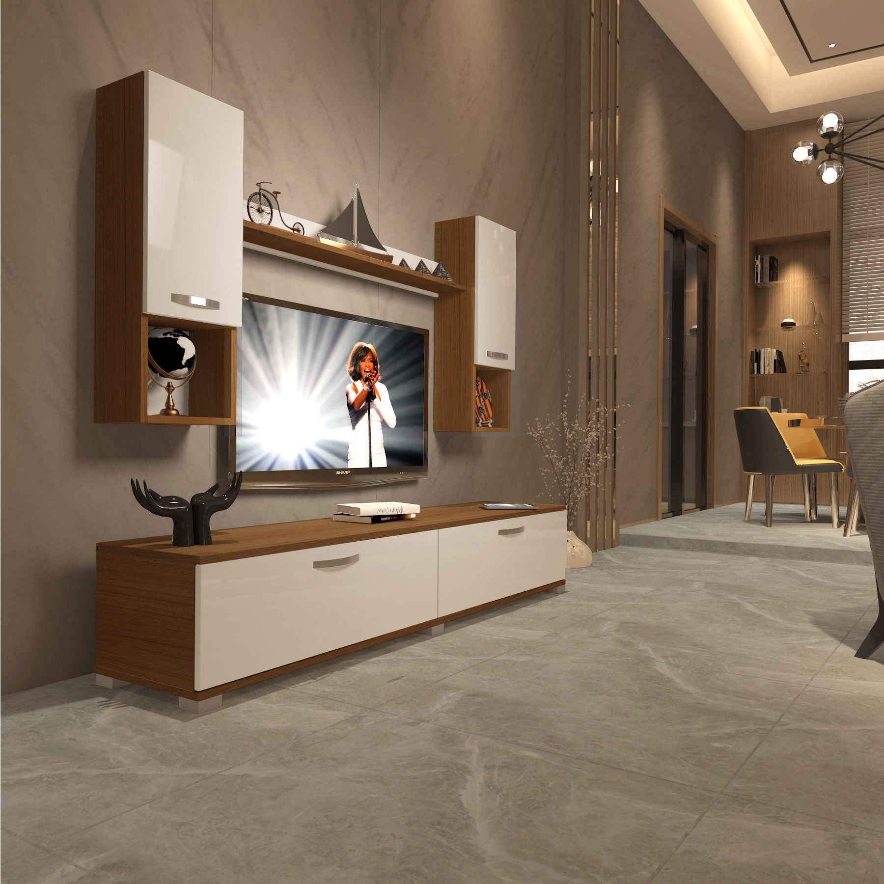 Decoraktiv Eko 5DA Mdf Std Tv Ünitesi Tv Sehpası Ceviz - Beyaz