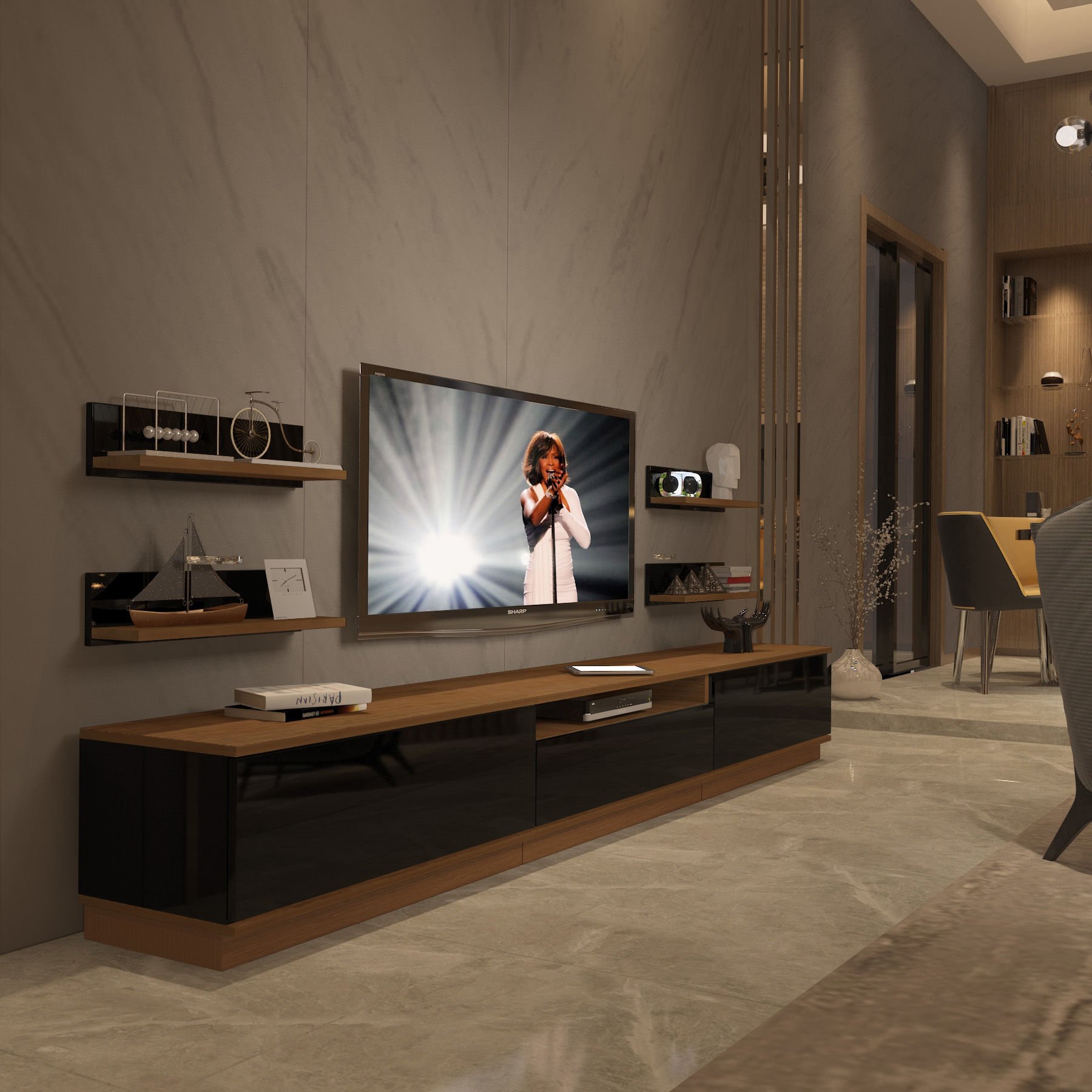 Decoraktiv Trendstyle 270RS Slm Tv Ünitesi Tv Sehpası Ceviz - Siyah
