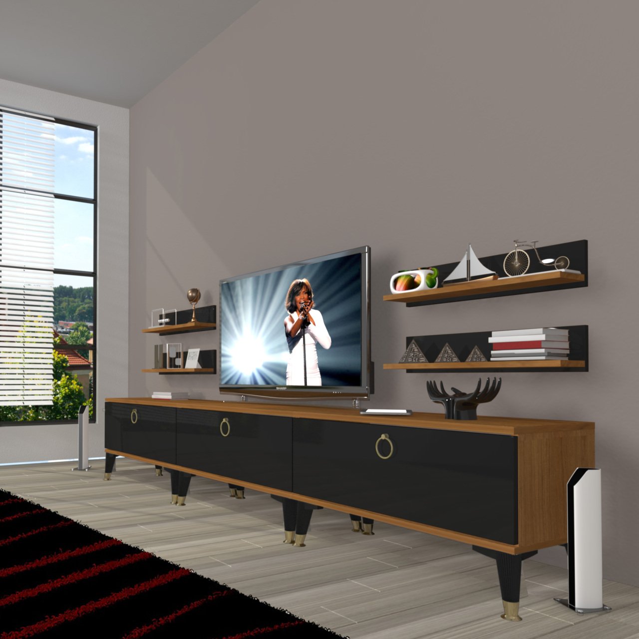 Decoraktiv Eko 270r Mdf Gold Tv Ünitesi Tv Sehpası Ceviz - Siyah