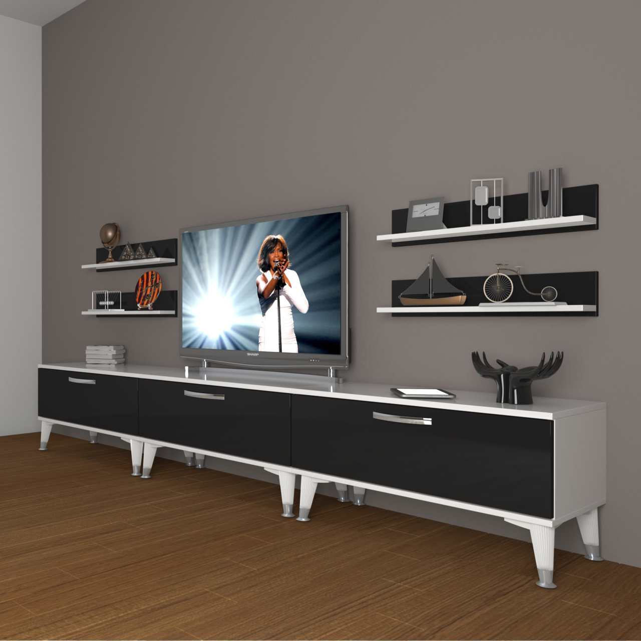 Decoraktiv Eko 270r Slm Silver Tv Ünitesi Tv Sehpası Beyaz - Siyah
