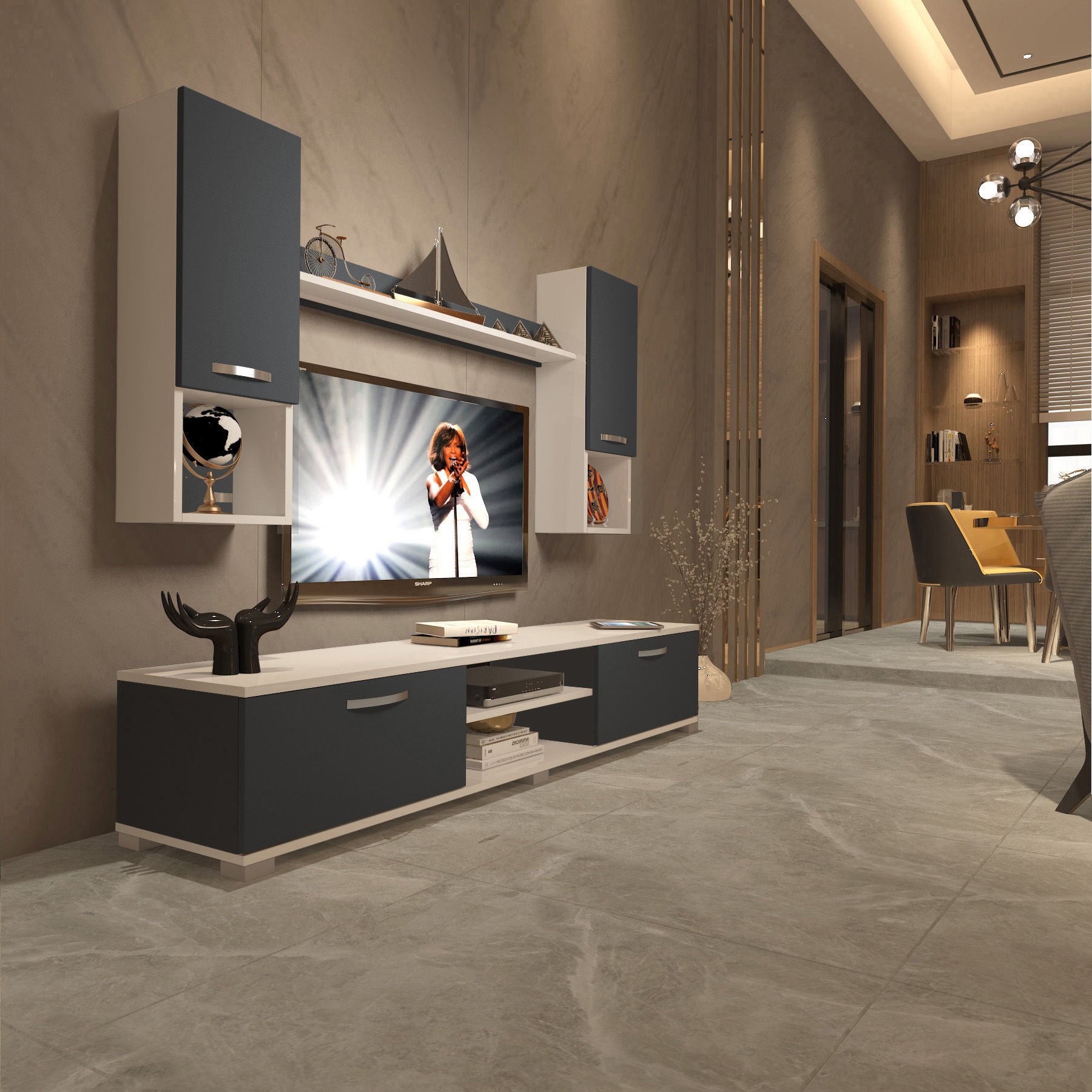 Decoraktiv Eko 5DA Mdf Dvd Tv Ünitesi Tv Sehpası Beyaz - Antrasit