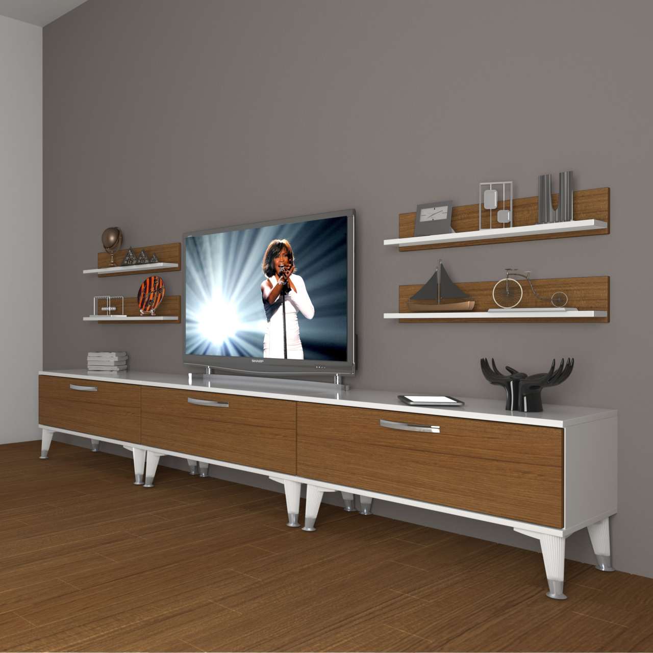 Decoraktiv Eko 270r Slm Silver Tv Ünitesi Tv Sehpası Beyaz - Ceviz