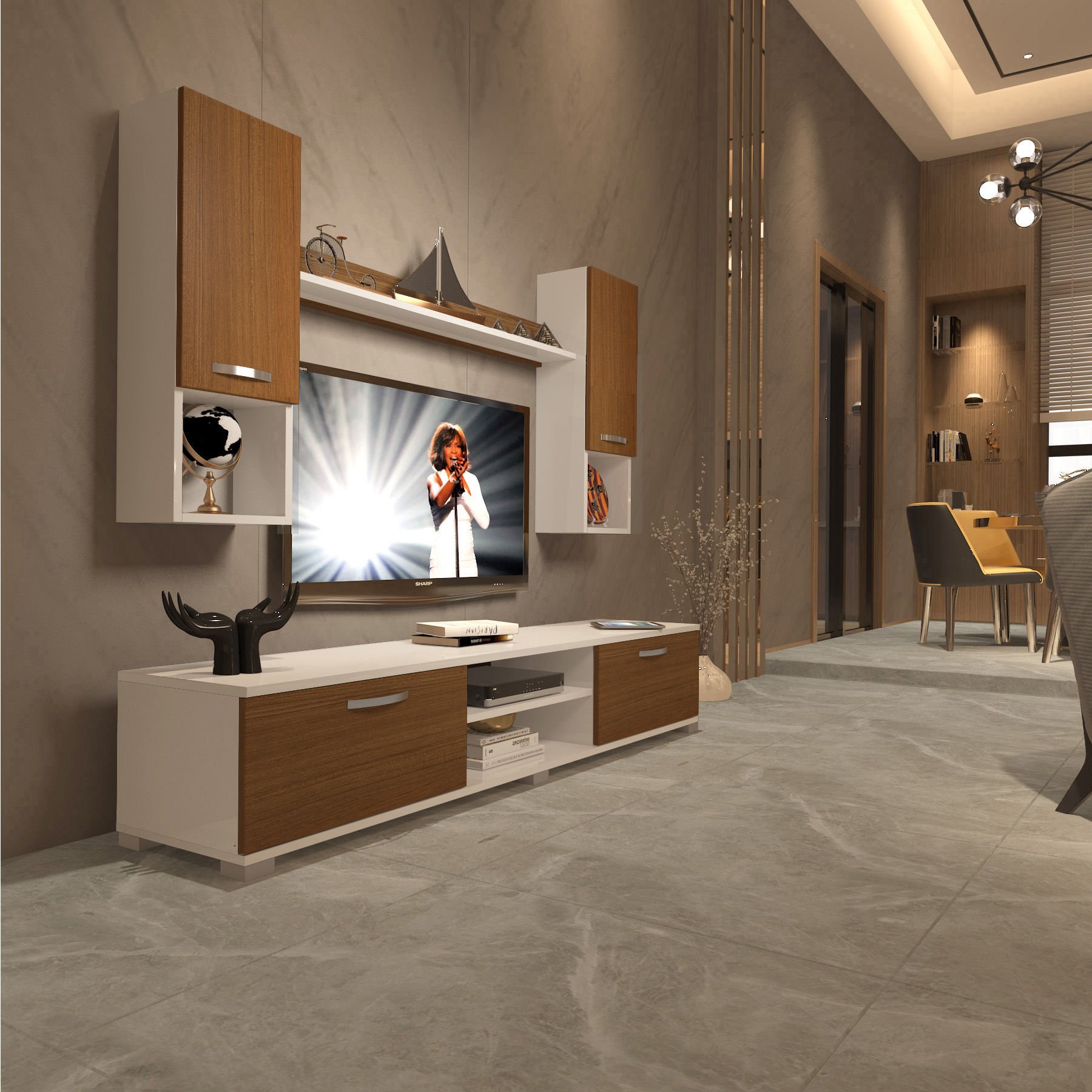 Decoraktiv Eko 5DA Mdf Dvd Tv Ünitesi Tv Sehpası Beyaz - Ceviz