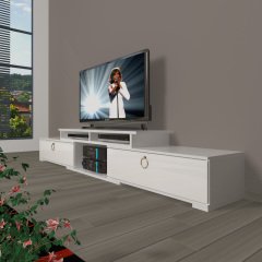 Decoraktiv Flex 130 Mdf Gold Tv Ünitesi Tv Sehpası Parlak Beyaz