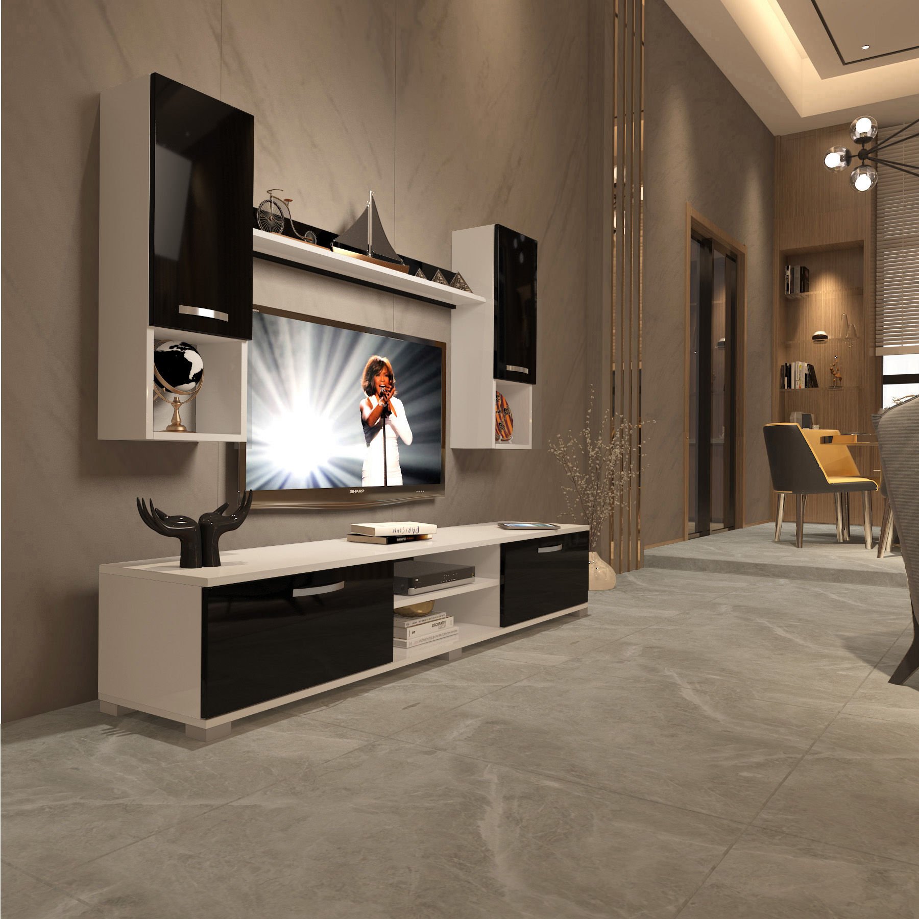 Decoraktiv Eko 5DA Mdf Dvd Tv Ünitesi Tv Sehpası Beyaz - Siyah