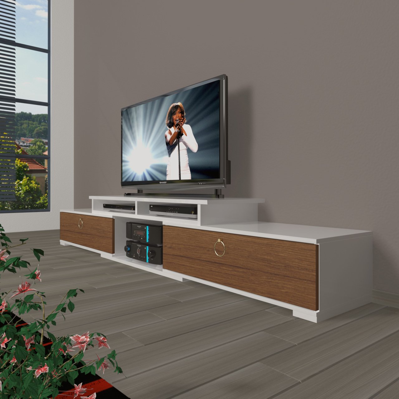 Decoraktiv Flex 130 Mdf Gold Tv Ünitesi Tv Sehpası Beyaz - Ceviz