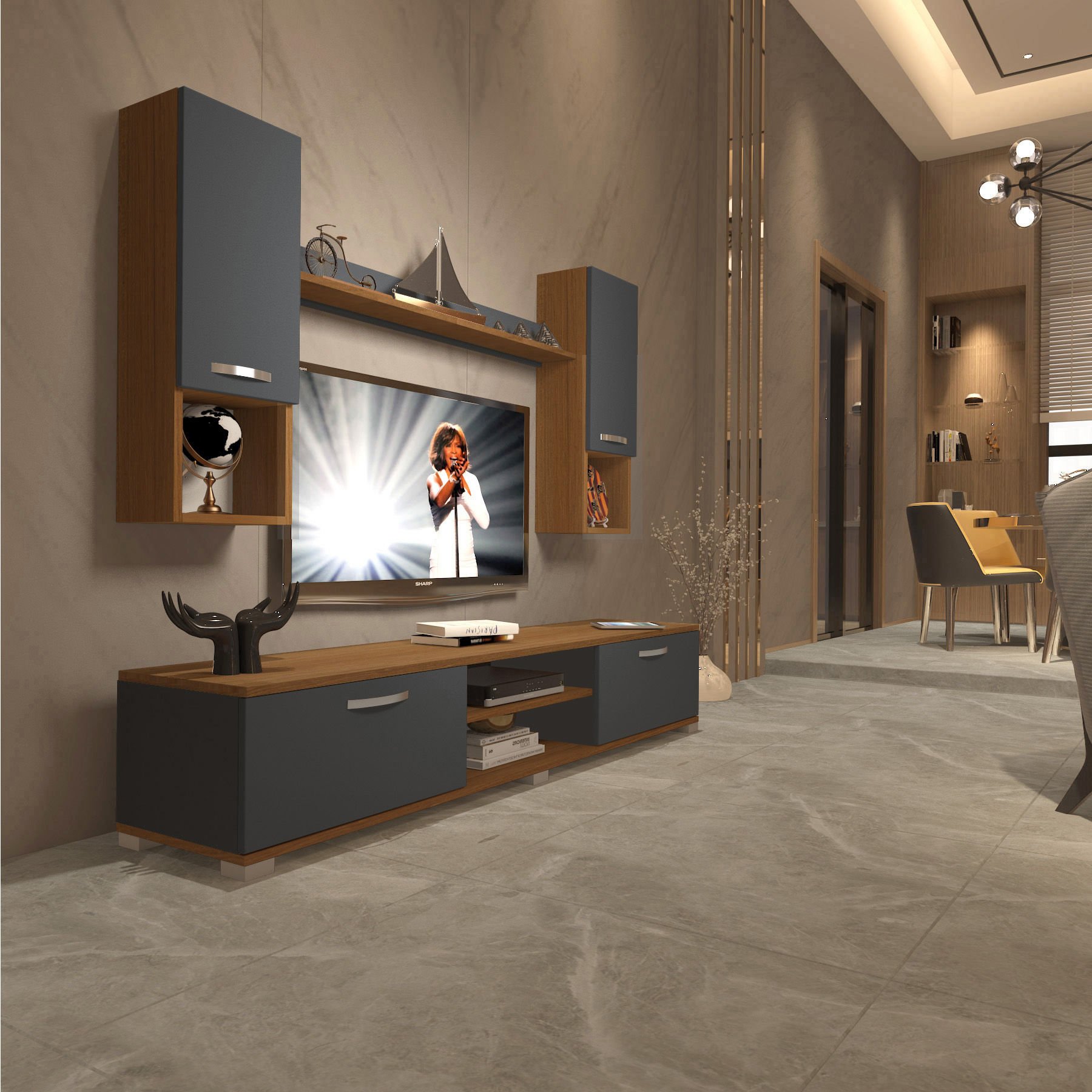 Decoraktiv Eko 5DA Mdf Dvd Tv Ünitesi Tv Sehpası Ceviz - Antrasit