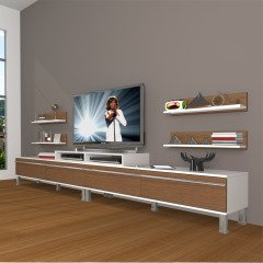 Decoraktiv Ekoflex 360R Mdf Krom Ayaklı Tv Ünitesi Tv Sehpası Beyaz - Ceviz