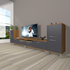 Decoraktiv Eko 9200 Mdf Krom Ayaklı Tv Ünitesi Tv Sehpası Ceviz - Antrasit