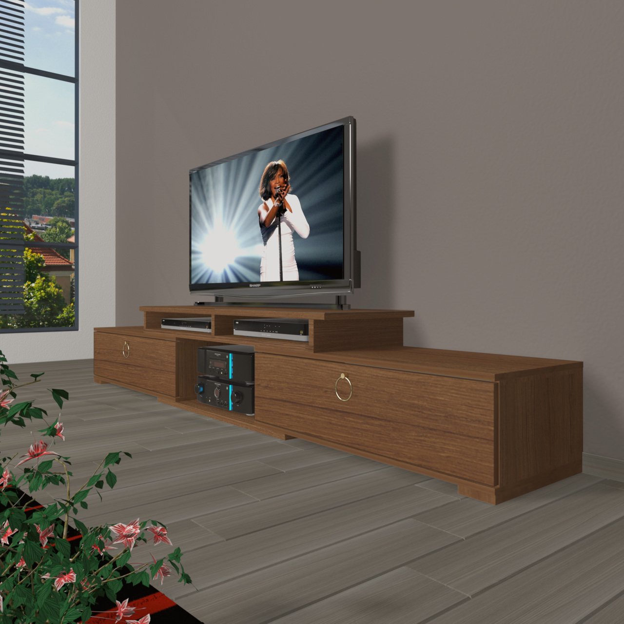 Decoraktiv Flex 130 Mdf Gold Tv Ünitesi Tv Sehpası Ceviz