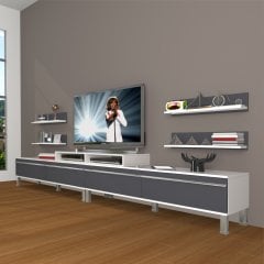 Decoraktiv Ekoflex 360R Mdf Krom Ayaklı Tv Ünitesi Tv Sehpası Beyaz - Antrasit