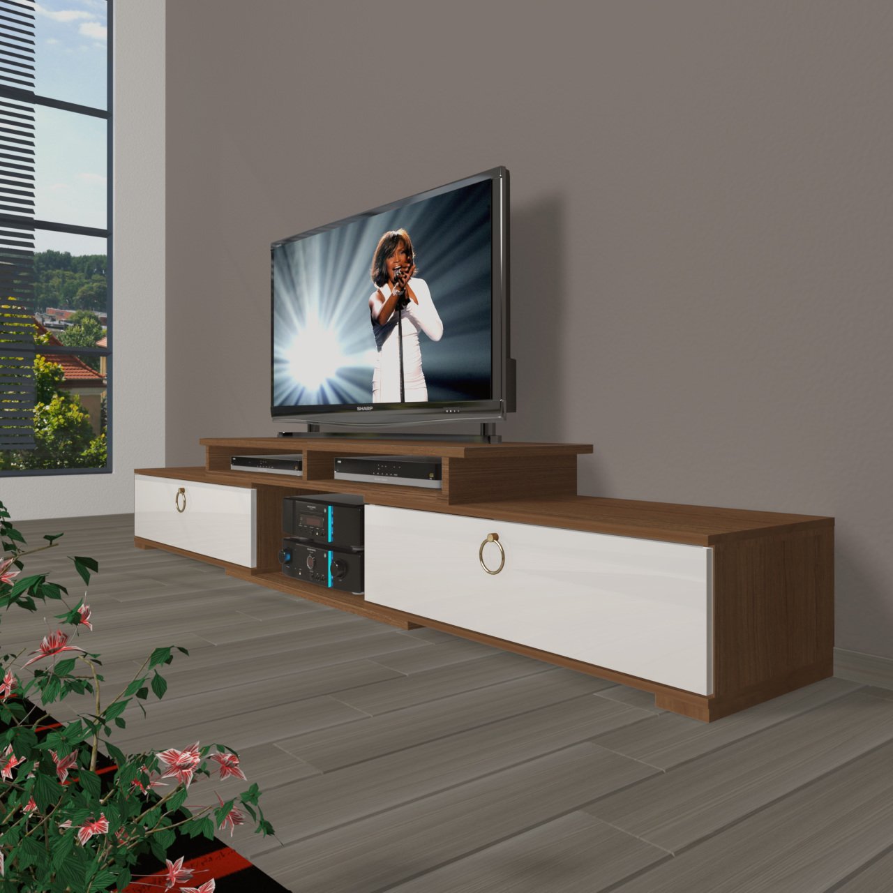 Decoraktiv Flex 130 Mdf Gold Tv Ünitesi Tv Sehpası Ceviz - Beyaz