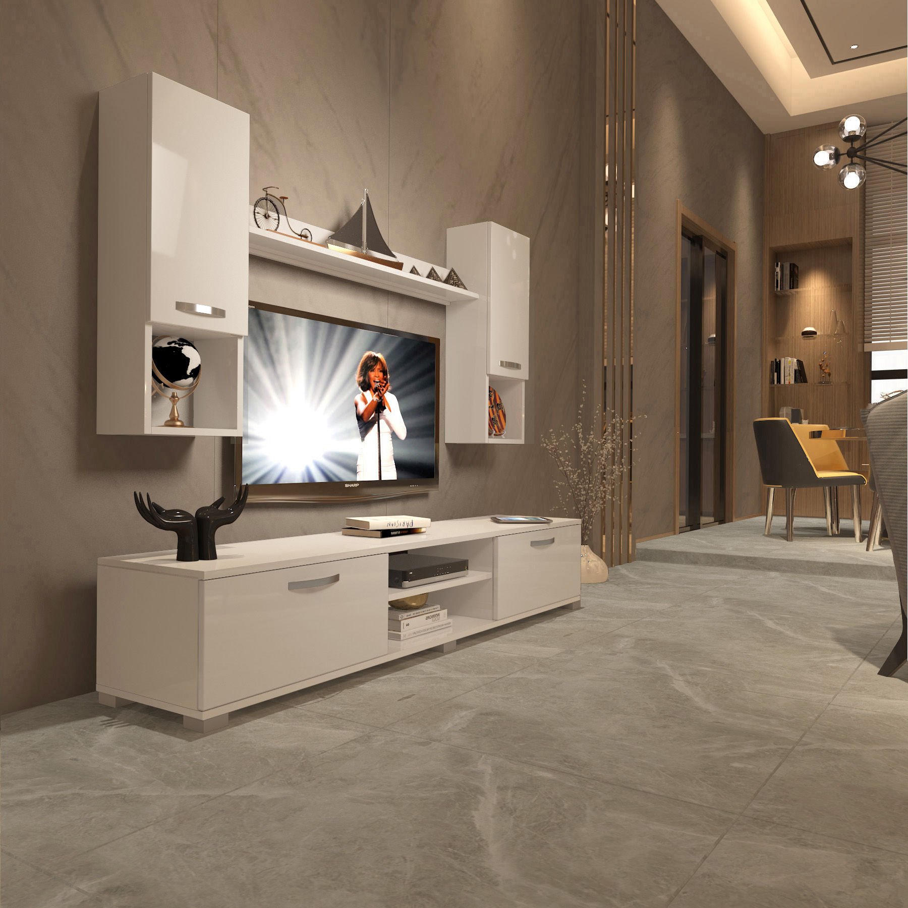 Decoraktiv Eko 5DA Mdf Dvd Tv Ünitesi Tv Sehpası Parlak Beyaz