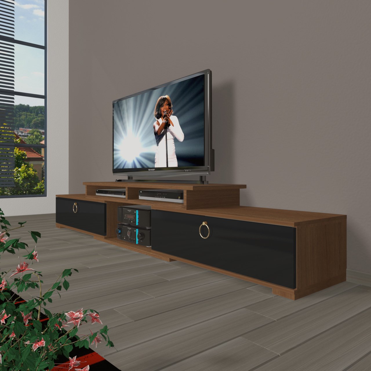 Decoraktiv Flex 130 Mdf Gold Tv Ünitesi Tv Sehpası Ceviz - Siyah