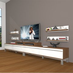 Decoraktiv Ekoflex 360R Mdf Krom Ayaklı Tv Ünitesi Tv Sehpası Ceviz - Beyaz