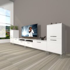 Decoraktiv Eko 9200 Mdf Krom Ayaklı Tv Ünitesi Tv Sehpası Parlak Beyaz