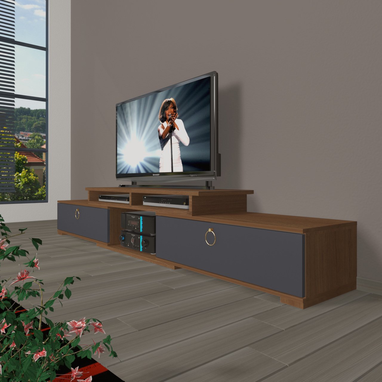 Decoraktiv Flex 130 Mdf Gold Tv Ünitesi Tv Sehpası Ceviz - Antrasit
