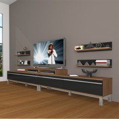 Decoraktiv Ekoflex 360R Mdf Krom Ayaklı Tv Ünitesi Tv Sehpası Ceviz - Siyah