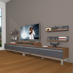 Decoraktiv Ekoflex 360R Mdf Krom Ayaklı Tv Ünitesi Tv Sehpası Ceviz - Antrasit