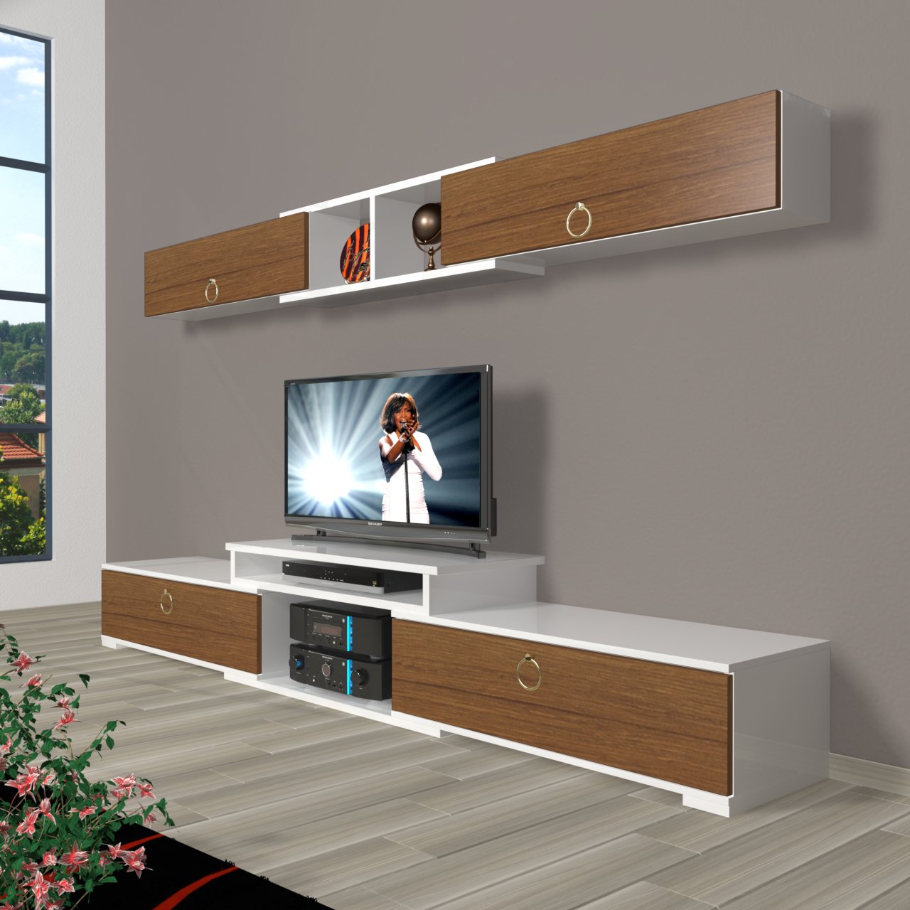 Decoraktiv Flex 5 Mdf Gold Tv Ünitesi Tv Sehpası Beyaz - Ceviz
