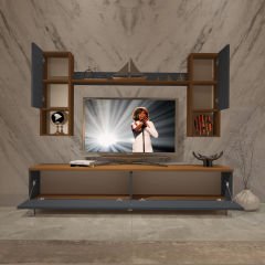 Decoraktiv Eko 5DA Mdf Std Krom Ayaklı Tv Ünitesi Tv Sehpası Ceviz - Antrasit