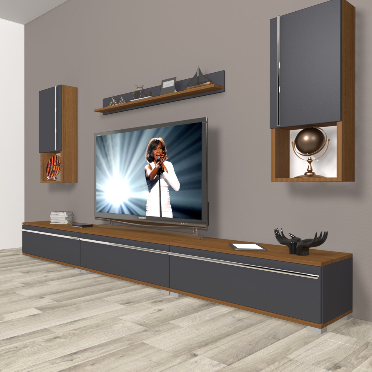 Decoraktiv Eko 270ta Mdf Tv Ünitesi Tv Sehpası Ceviz - Antrasit