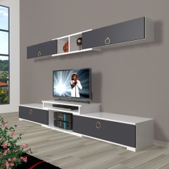 Decoraktiv Flex 5 Mdf Gold Tv Ünitesi Tv Sehpası Beyaz - Antrasit