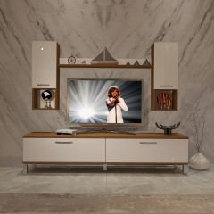 Decoraktiv Eko 5DA Mdf Std Krom Ayaklı Tv Ünitesi Tv Sehpası Ceviz - Beyaz