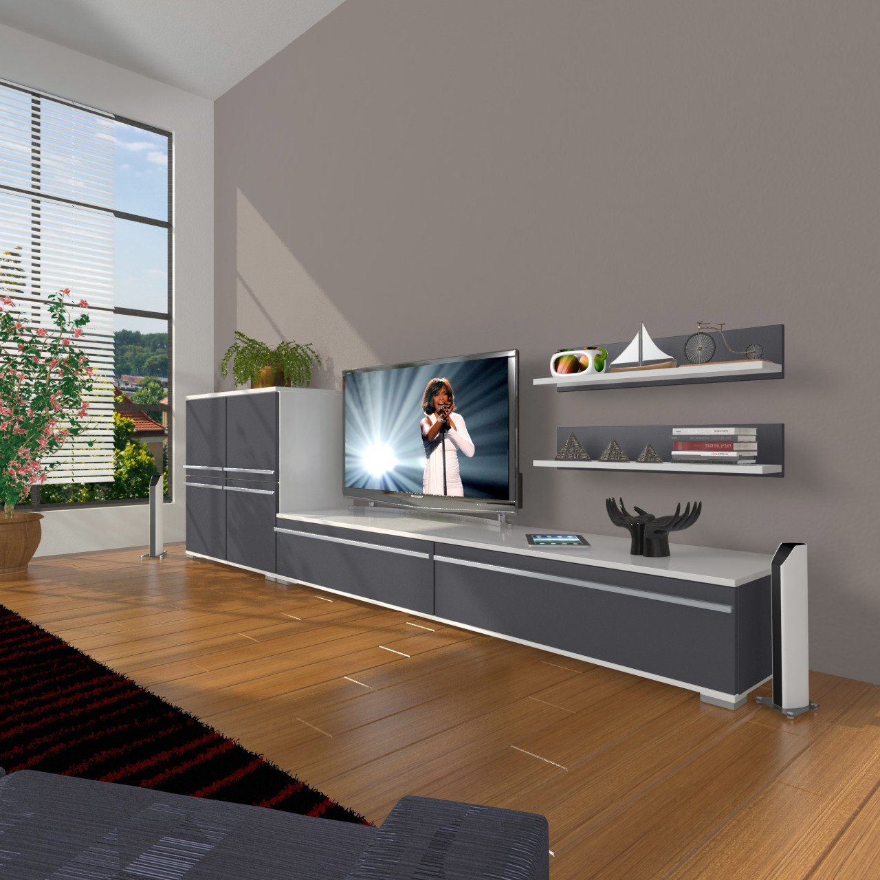 Decoraktiv Eko On Mdf Std Tv Ünitesi Tv Sehpası Beyaz - Antrasit