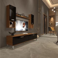 Decoraktiv Eko 5DA Mdf Std Krom Ayaklı Tv Ünitesi Tv Sehpası Ceviz - Siyah