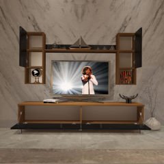 Decoraktiv Eko 5DA Mdf Std Krom Ayaklı Tv Ünitesi Tv Sehpası Ceviz - Siyah