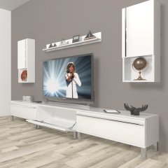 Decoraktiv Eko 270ta Mdf Krom Ayaklı Tv Ünitesi Tv Sehpası Parlak Beyaz