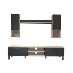 Decoraktiv Eko 5DA Mdf Dvd Krom Ayaklı Tv Ünitesi Tv Sehpası Beyaz - Antrasit